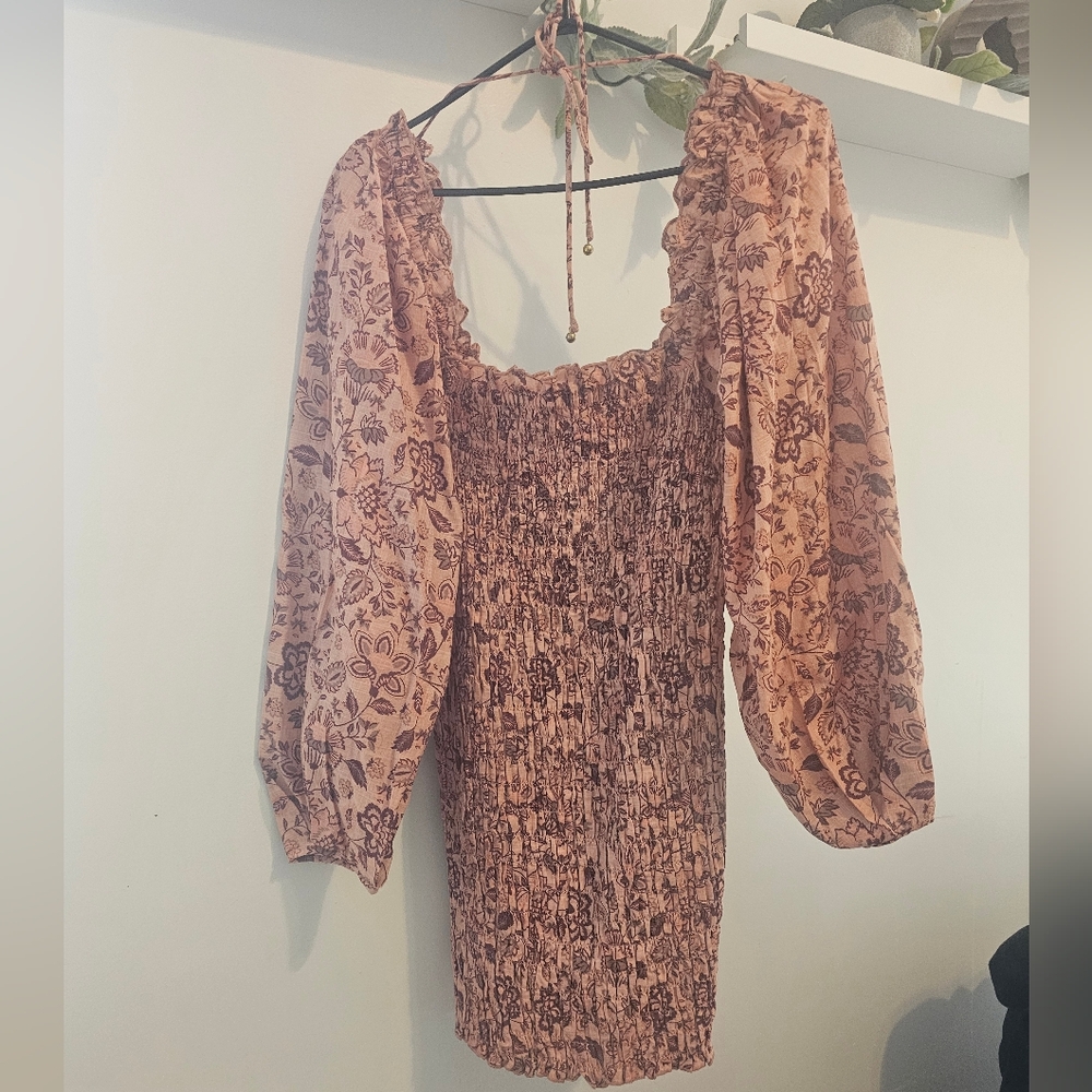 Free People Rose-Tone Floral Smocked Mini Dress - Picture 3 of 3